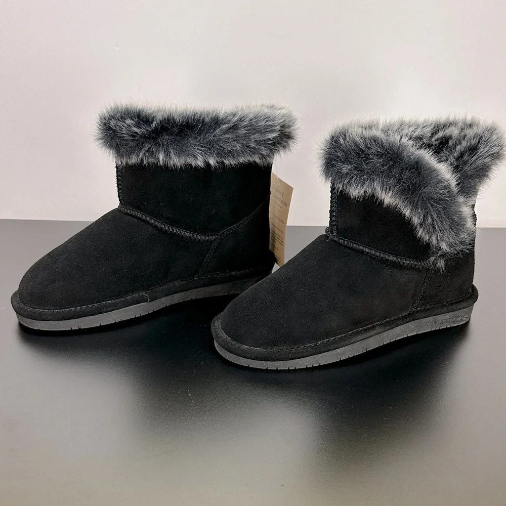 Bearpaw Helaina Black Suede Fur-Lined Boots Size 5 Youth‎ Warm Winter Boots